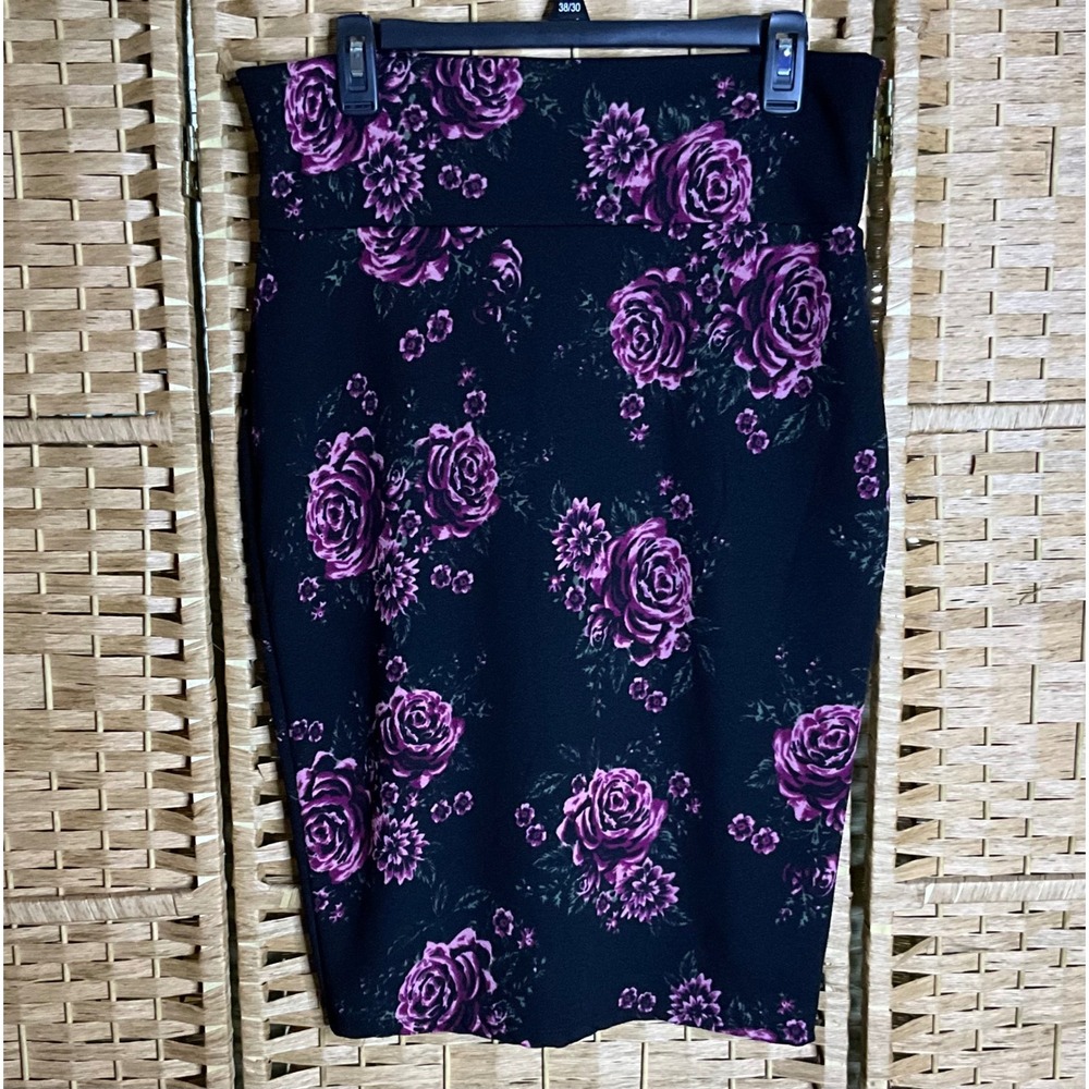 Womens Floral Print Pencil Skirt Purple Roses Black‎ Career Casual
